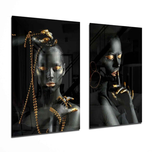 Women 2 Pieces Combine Glass Wall Art