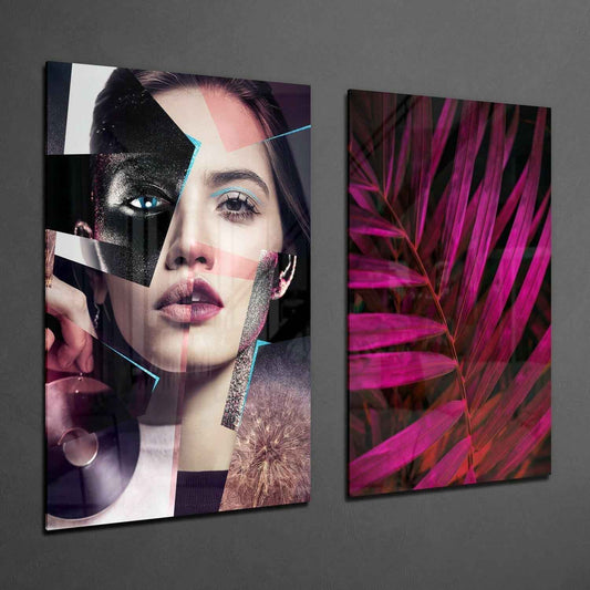 Patchwork Women 2 Pieces Combine Glass Wall Art