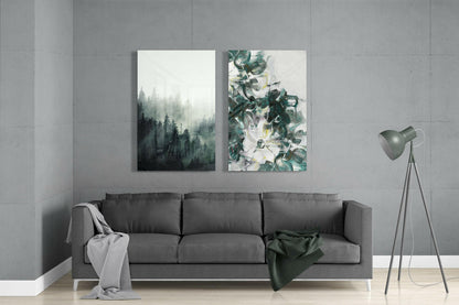 Tones of Green 2 Pieces Combine Glass Wall Art