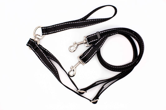 Outdoor Style Black Reflective Adjustable Double Leash