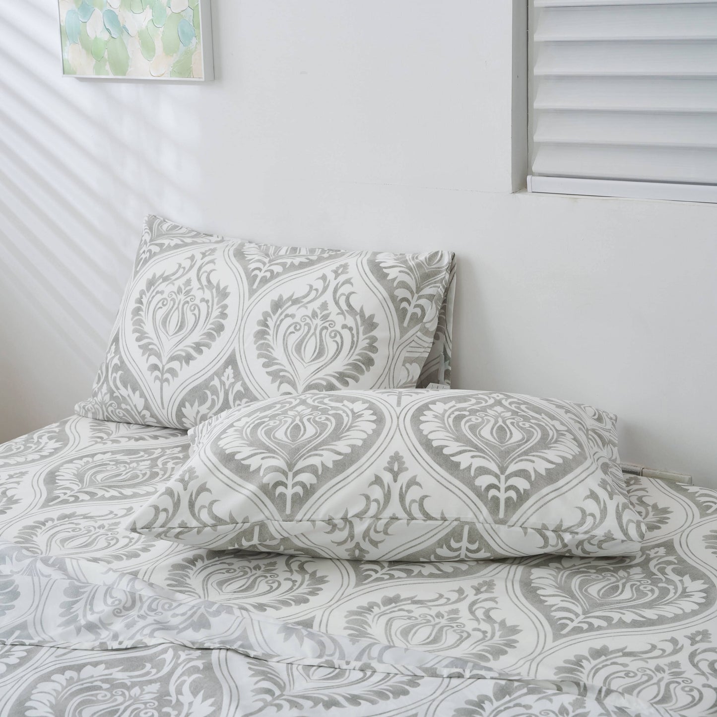 Tache Dreamy Moon Sky Ogee Damask Heather Gray White Pillowcases (TB300)
