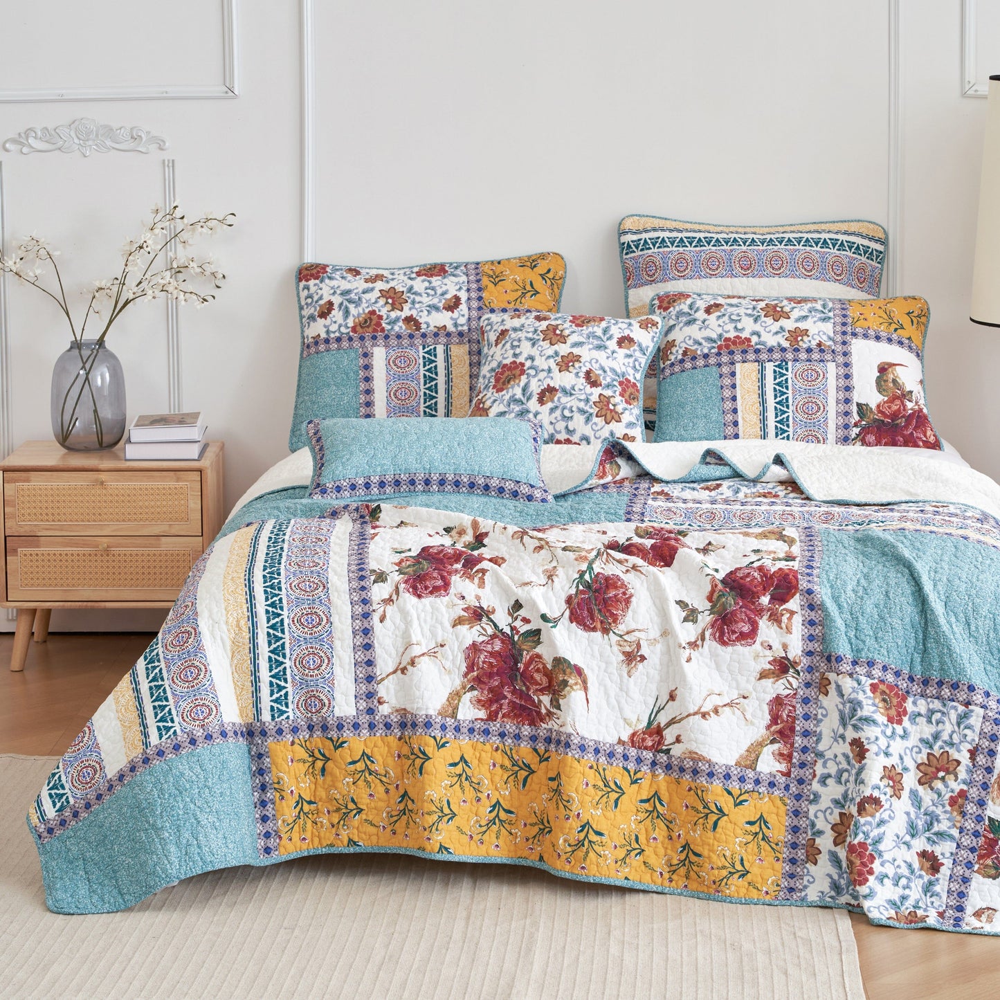 Tache Cotton Floral Jacobean Blue White Old World Garden Cushion Covers 2-Pieces (JHW-936)