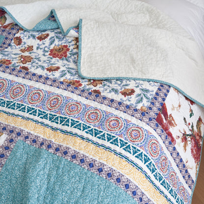 Tache Old World Garden Pastel Blue Yellow Red Hummingbirds Cotton Patchwork Quilt Set (JHW-936)