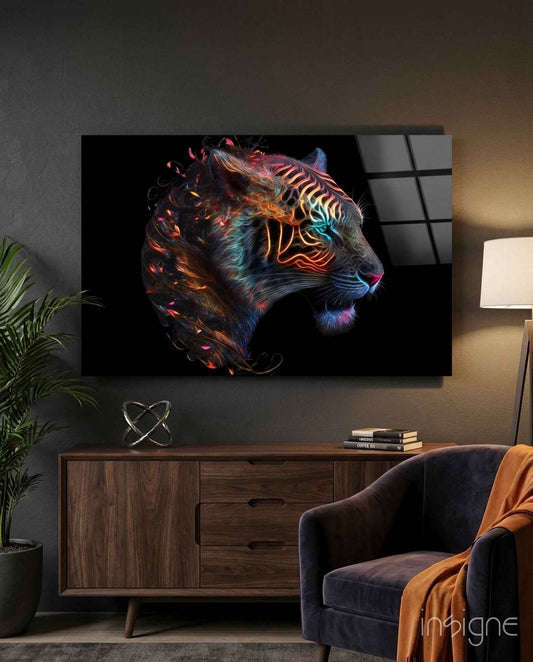Fiery Swirl Leopard Head Profile Glass Wall Art