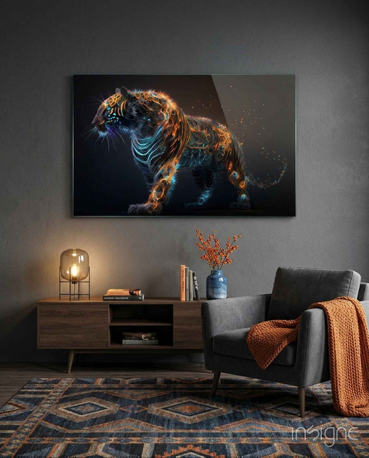 Glowing Ember Prowling Tiger Body Glass Wall Art