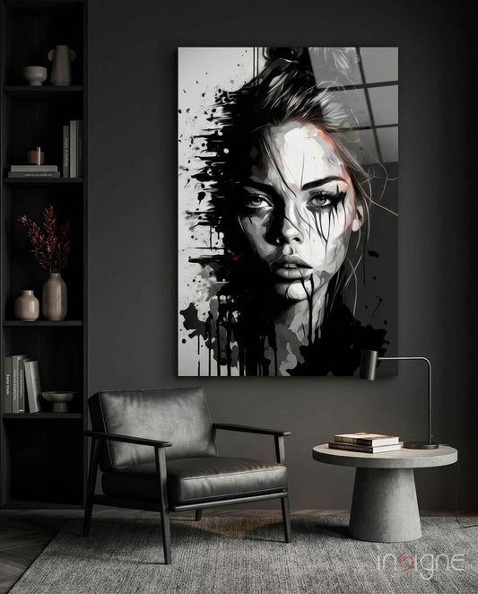 Scribbled Beauty Glass Wall Art  || Designer Collection
