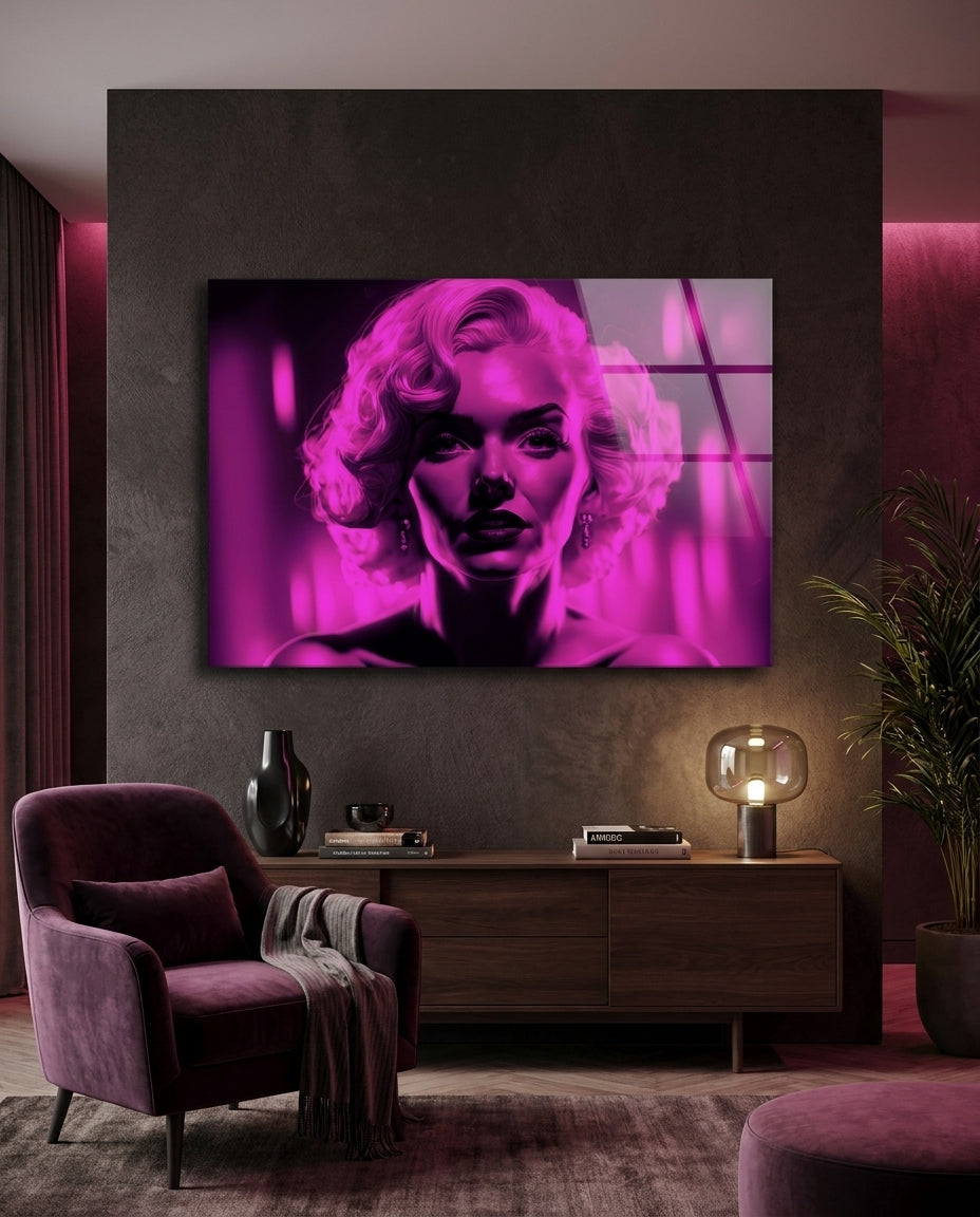 Neon Pink Blonde Portrait Glass Wall Art