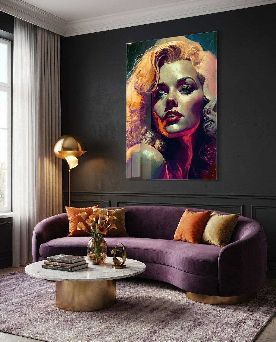Vivid Painted Blonde Diva Glass Wall Art