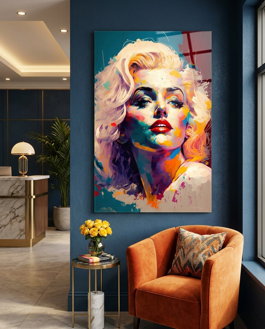 Teal Brushstroke Blonde Diva Glass Wall Art
