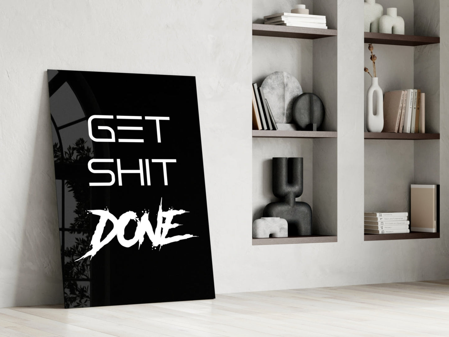 Get Shit Done Black Glass Wall Art