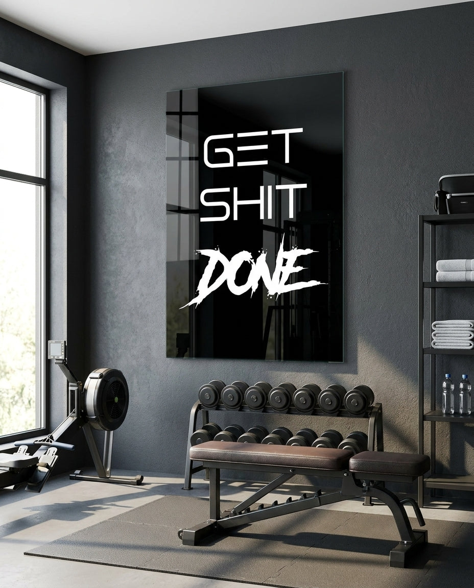 Get Shit Done Black Glass Wall Art