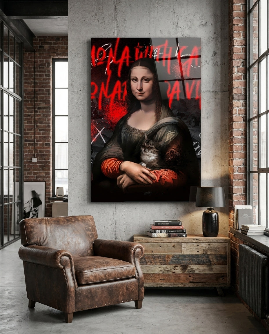 Mona Lisa, The Cat Lover Glass Wall Art || Designer Collection
