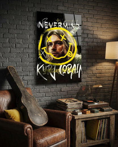 Grunge Guitarist Portrait Glass Wall Art || Designer Collection