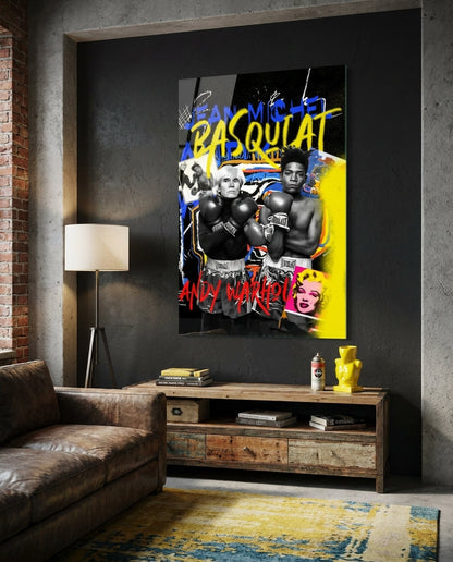 Yellow Graffiti Boxing Duo Pop Glass Wall Art