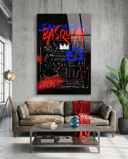 Blue Red Crown Graffiti Glass Wall Art