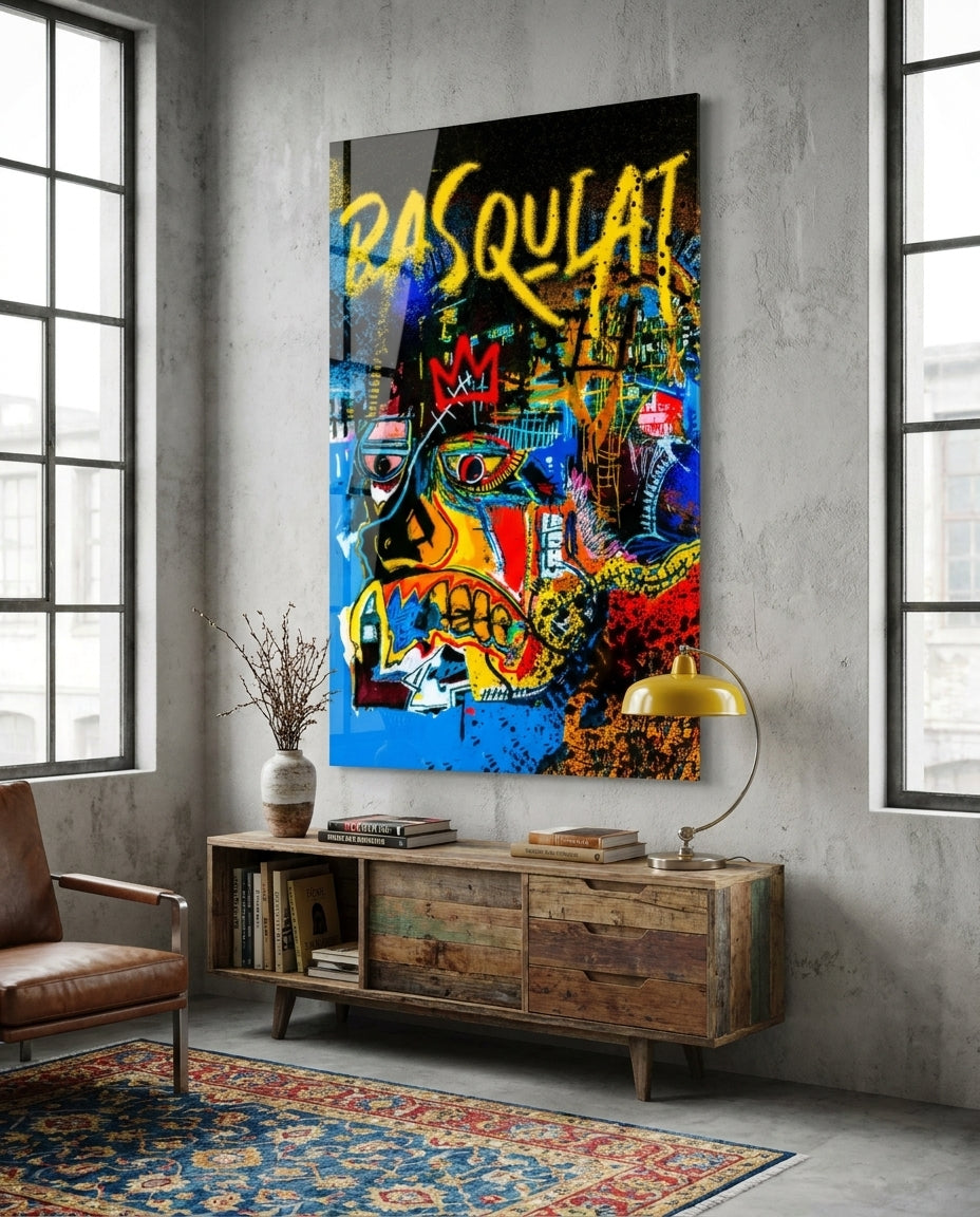 Blue Colorful Screaming Skull Glass Wall Art