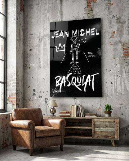 Black White Stick Figure Crown Glass Wall Art