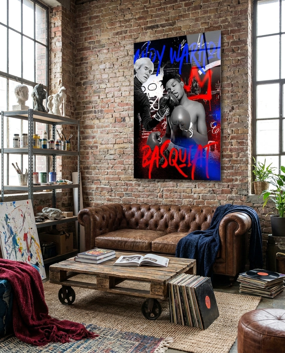 Red Blue Graffiti Boxers Clash Glass Wall Art