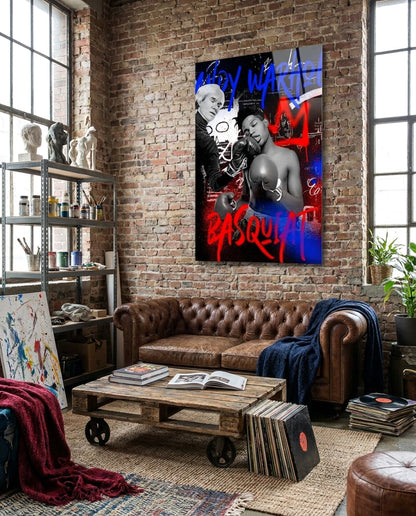 Red Blue Graffiti Boxers Clash Glass Wall Art