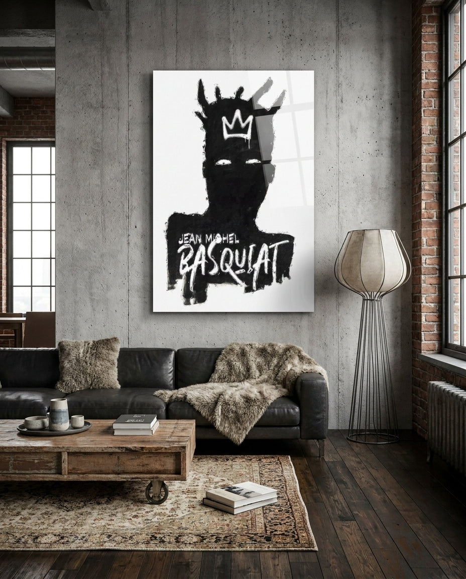 Black Silhouette Crowned King Glass Wall Art