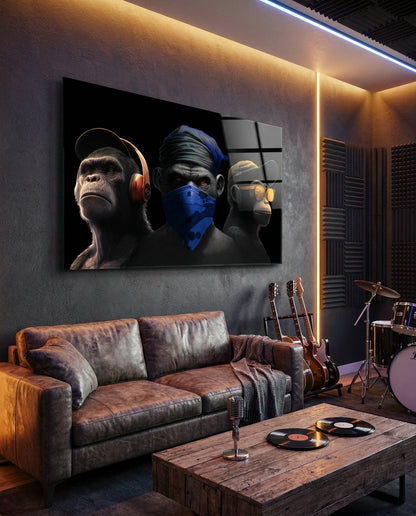 3 Wise Monkeys Glass Wall Art || Designer Collection