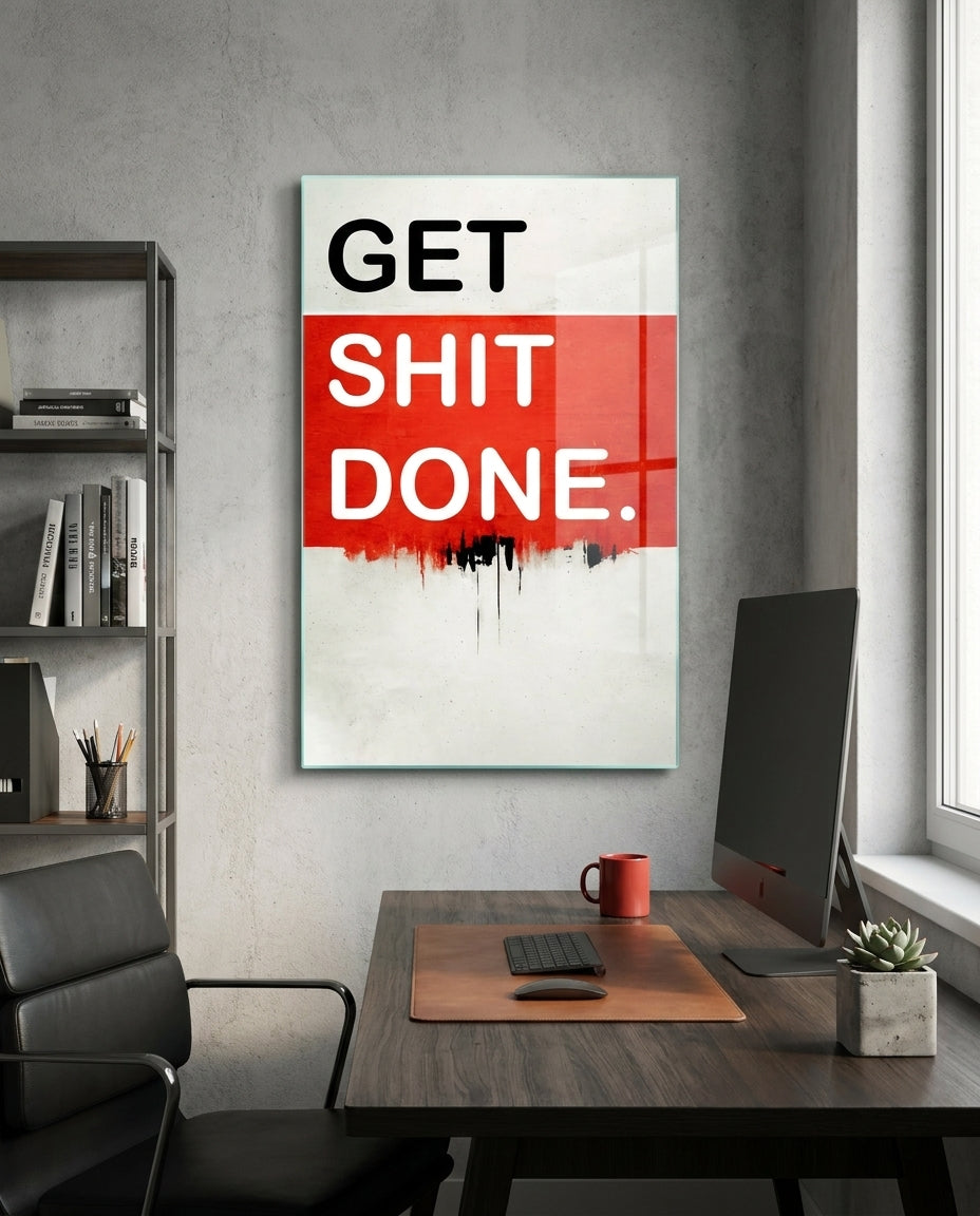 Red Block Bold Motivation Typography Glass Wall Art
