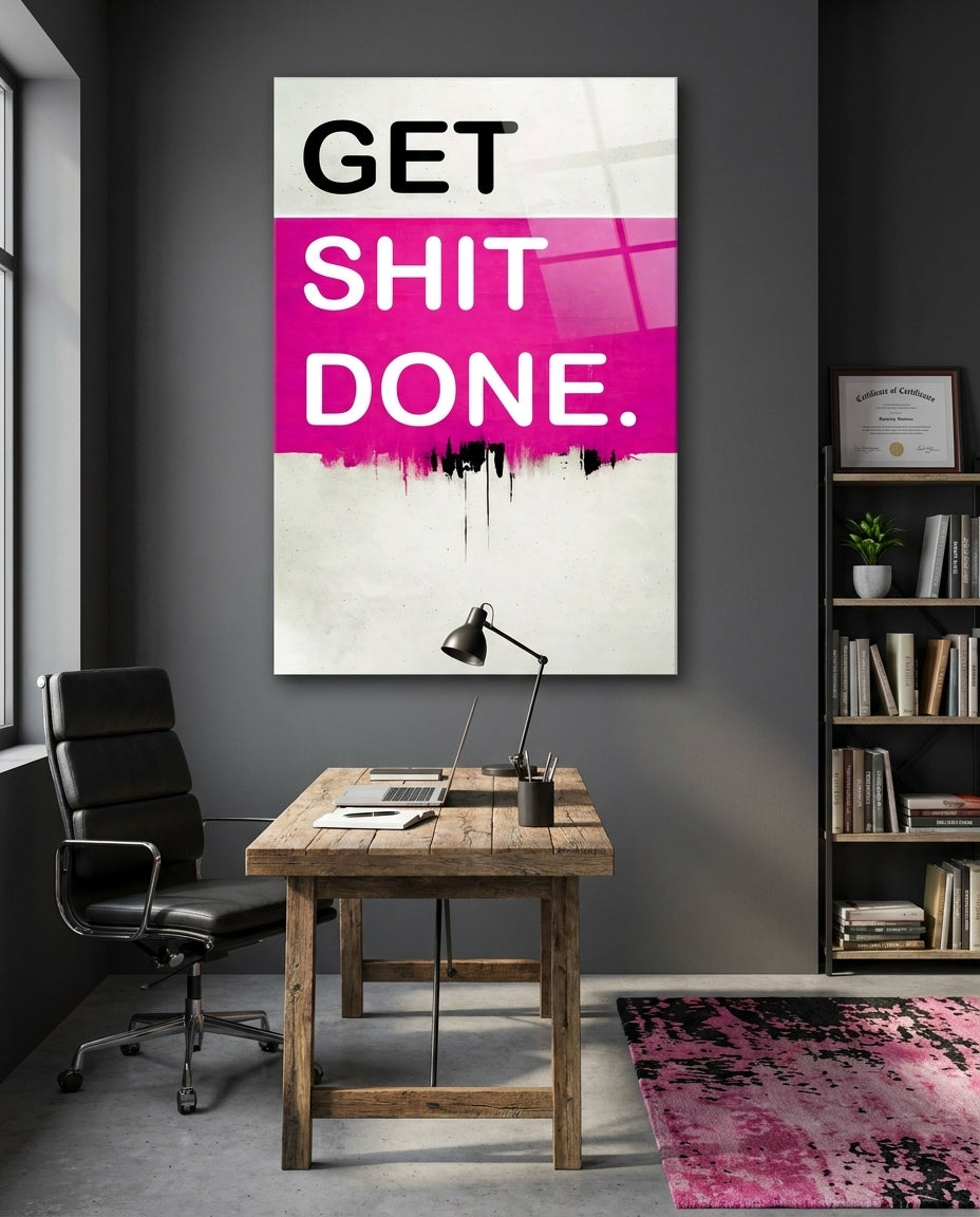 Hot Pink Block Motivation Typography Glass Wall Art