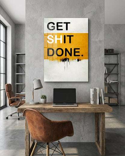 Golden Yellow Band Bold Typography Glass Wall Art