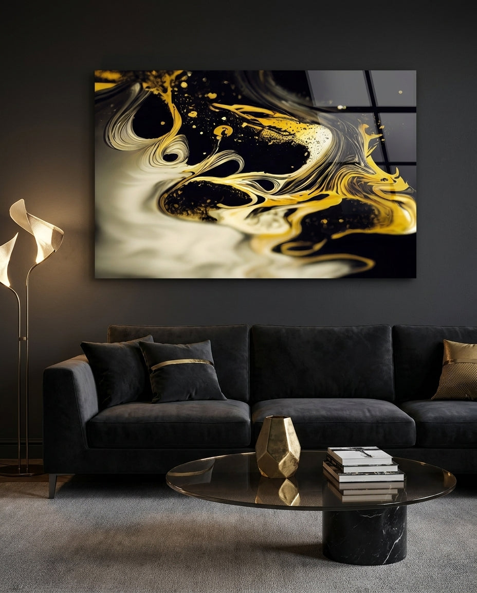 Golden Splash Glass Wall Art || Designer Collection