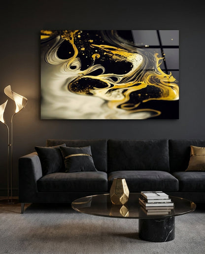 Golden Splash Glass Wall Art || Designer Collection