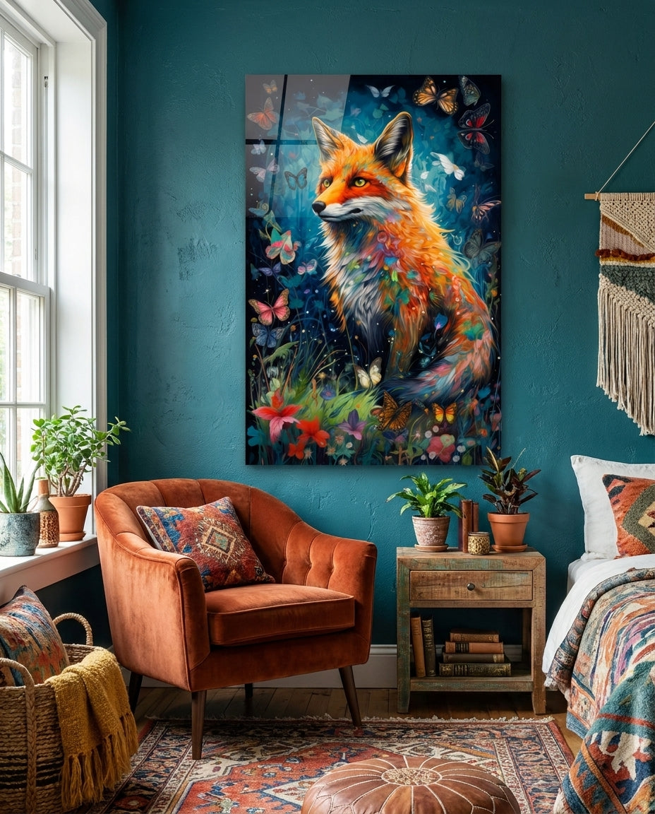 Butterfly Meadow Orange Fox Glass Wall Art