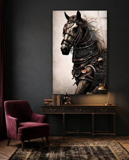 Warrior's Horse Glass Wall Art || Designer's Collection