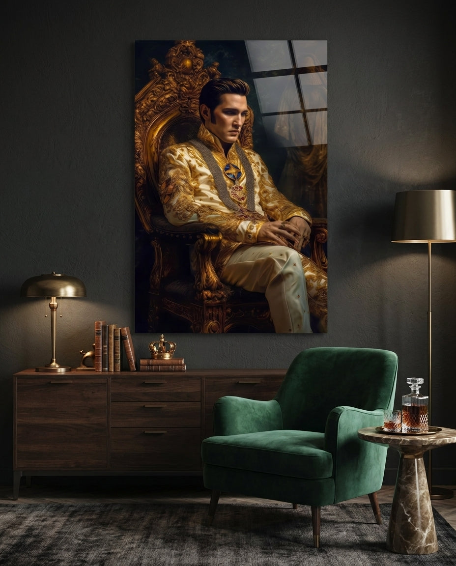Ivory Gold Coat Prince Throne Glass Wall Art