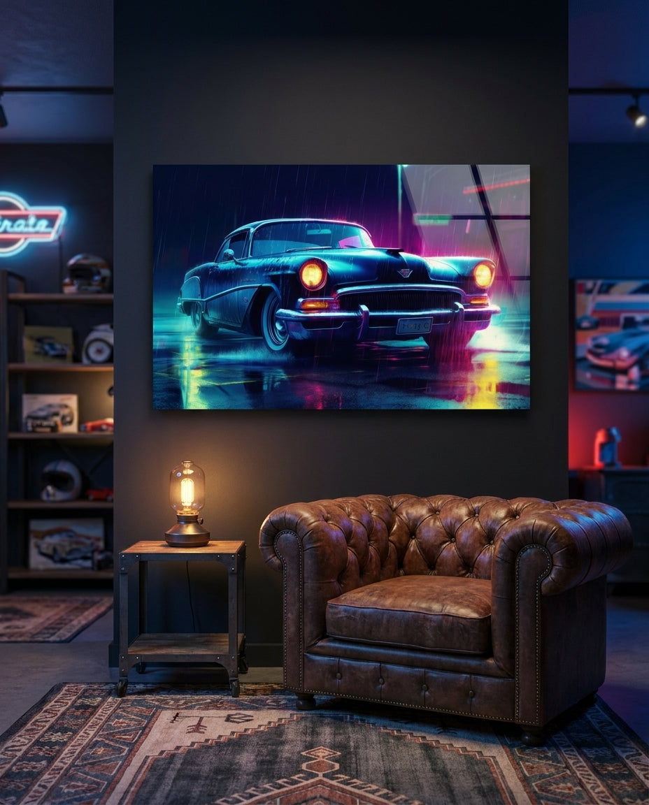 Vintage American Cruiser Glass Wall Art || Designer Collection