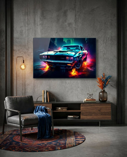 1970 American Muscle Car  Glass Wall Art || Designer Collection