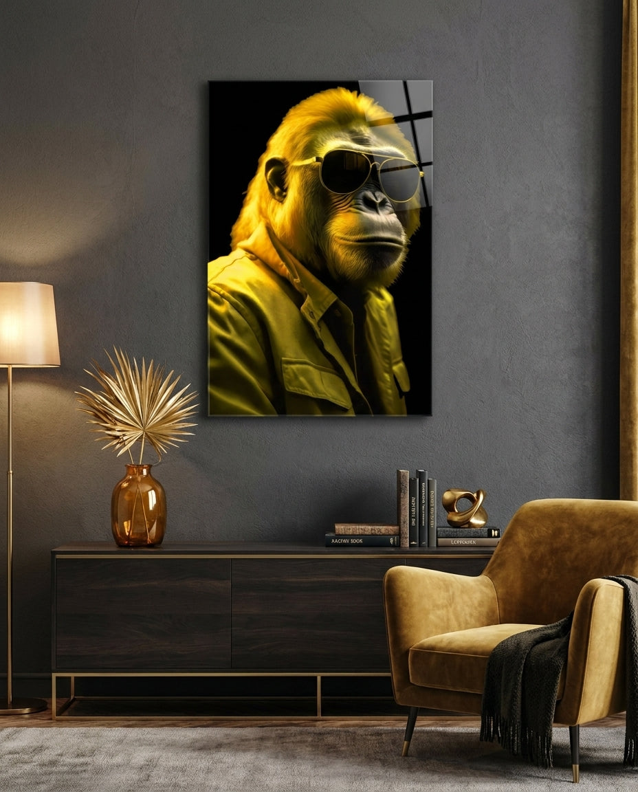 Bright Yellow Suited Gorilla Glass Wall Art