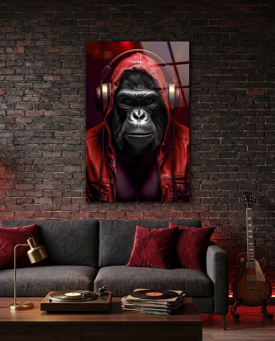 Blue Hoodie Headphones Gorilla Glass Wall Art