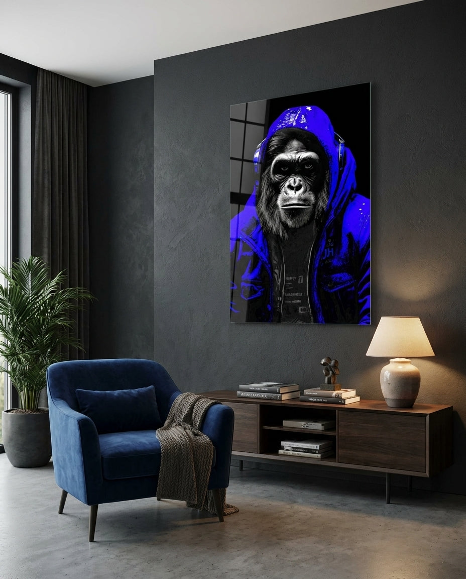 Electric Blue Hooded Gorilla Glass Wall Art