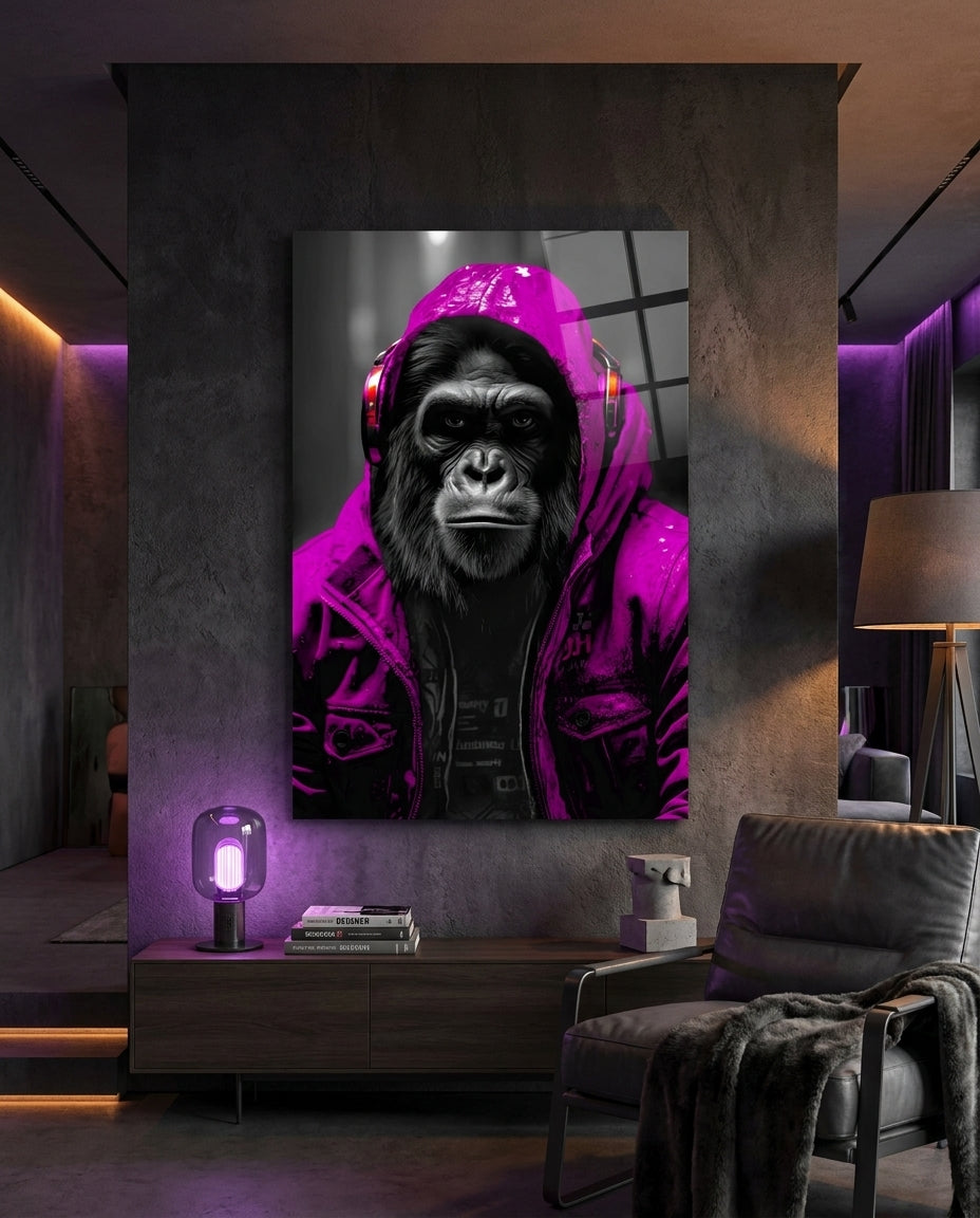 Yellow Raincoat Headphone Gorilla Glass Wall Art