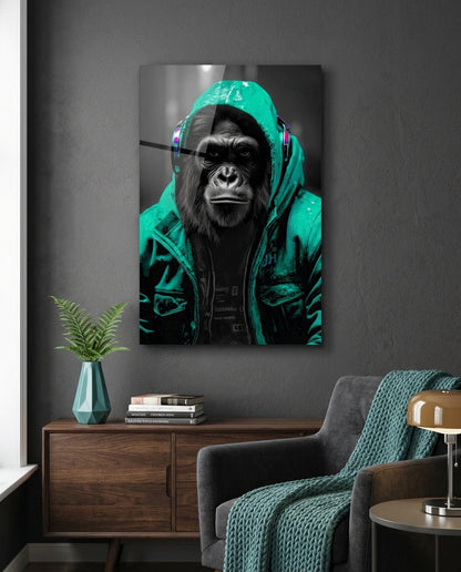 Yellow Raincoat Headphone Gorilla Glass Wall Art
