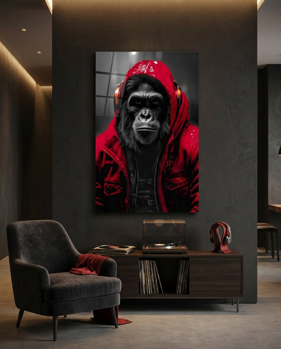 Yellow Raincoat Headphone Gorilla Glass Wall Art