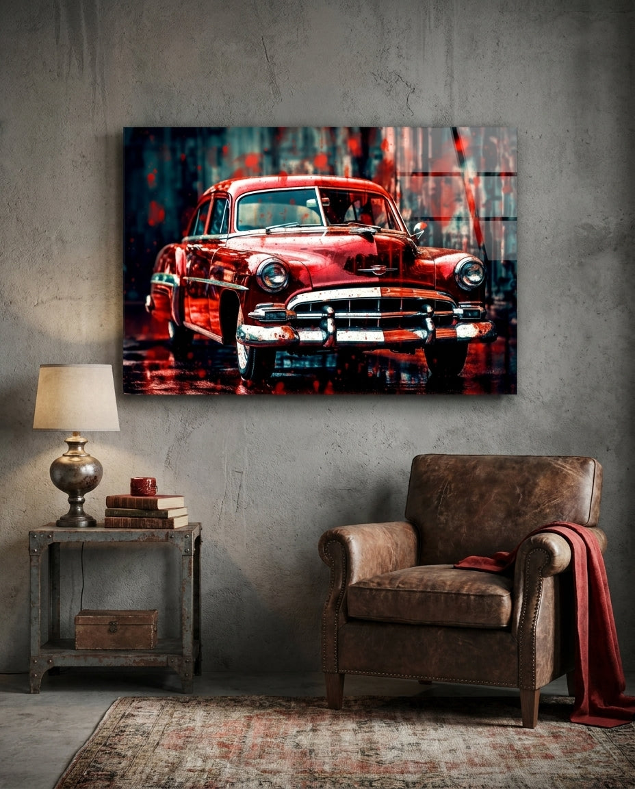 Vintage American Car Glass Wall Art || Designers Collection