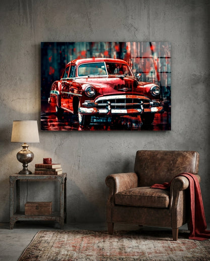 Vintage American Car Glass Wall Art || Designers Collection