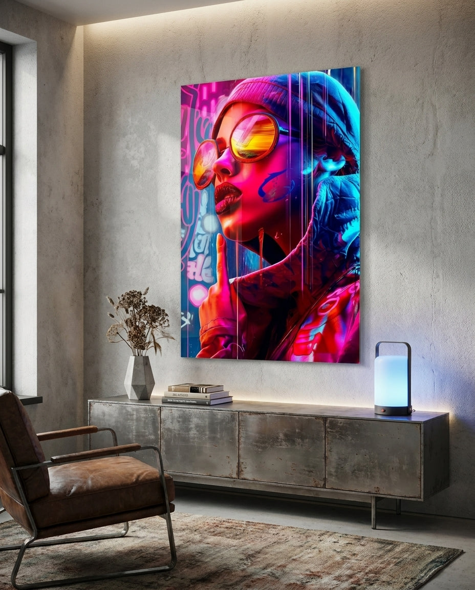 Beanie And Orange Shades Glass Wall Art