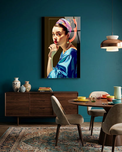 Rainbow Turban Girl With A Pearl Earring Glass Wall Art