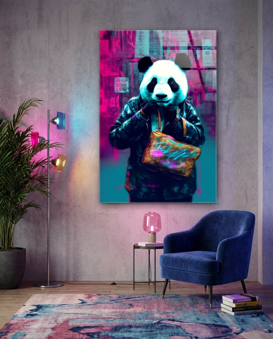 Shopper Panda Glass Wall Art || Designer Collection