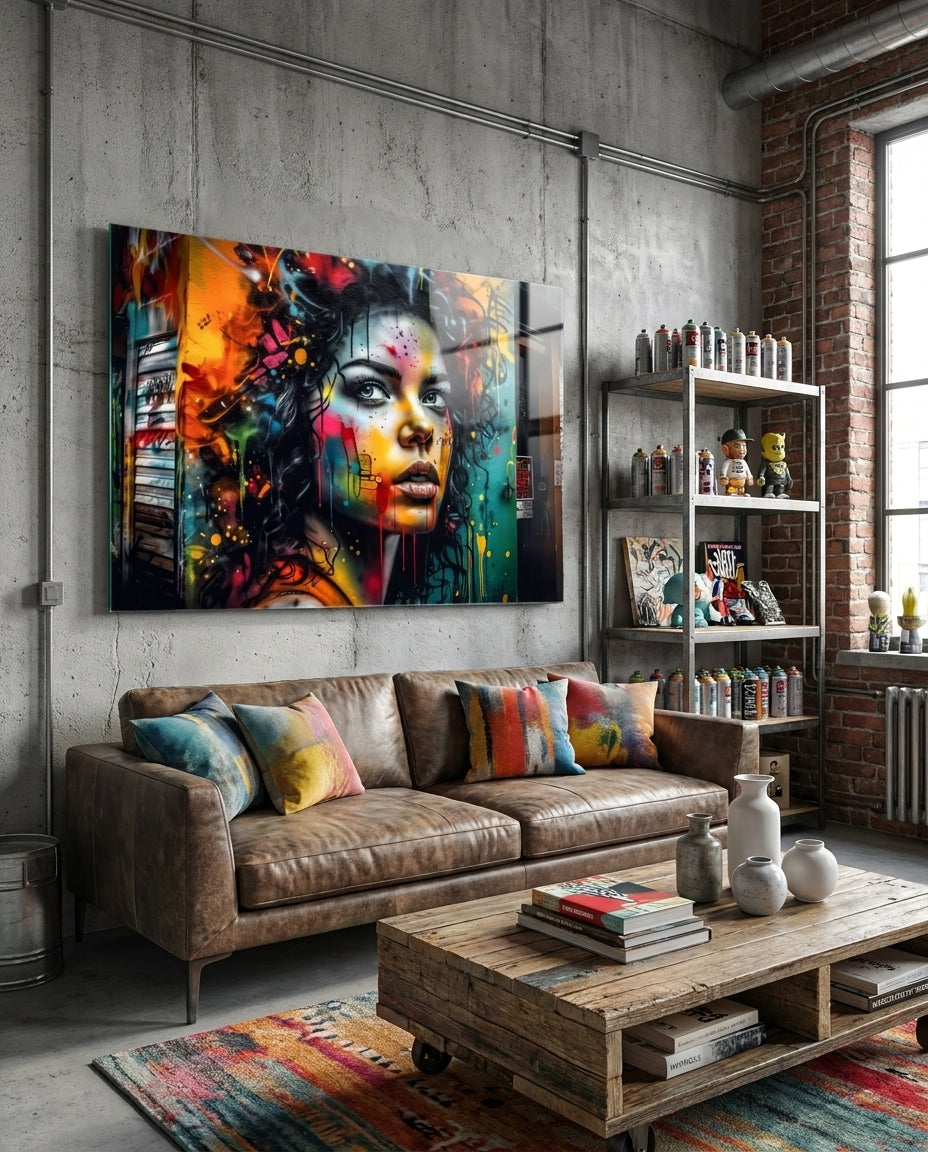 Shutter Wall Curly Hair Woman Glass Wall Art