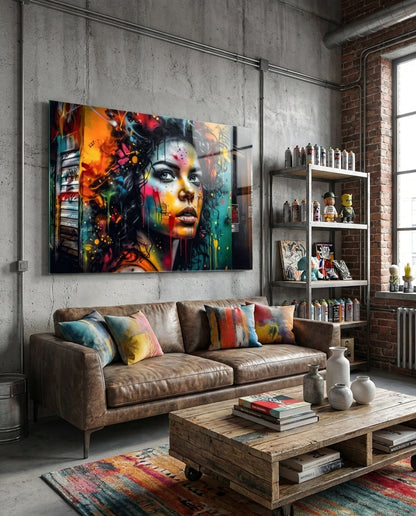 Shutter Wall Curly Hair Woman Glass Wall Art