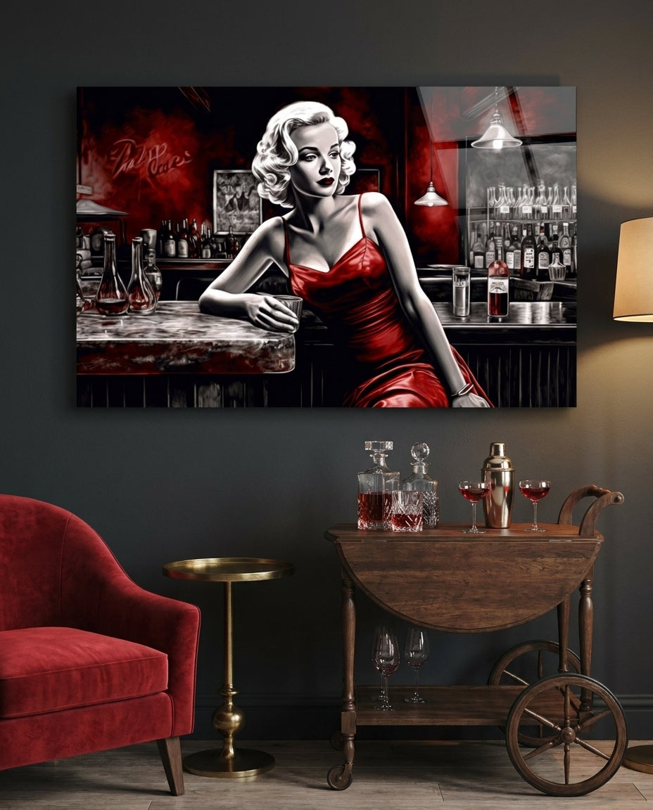 Crimson Bar Blonde with Cocktail Glass Wall Art