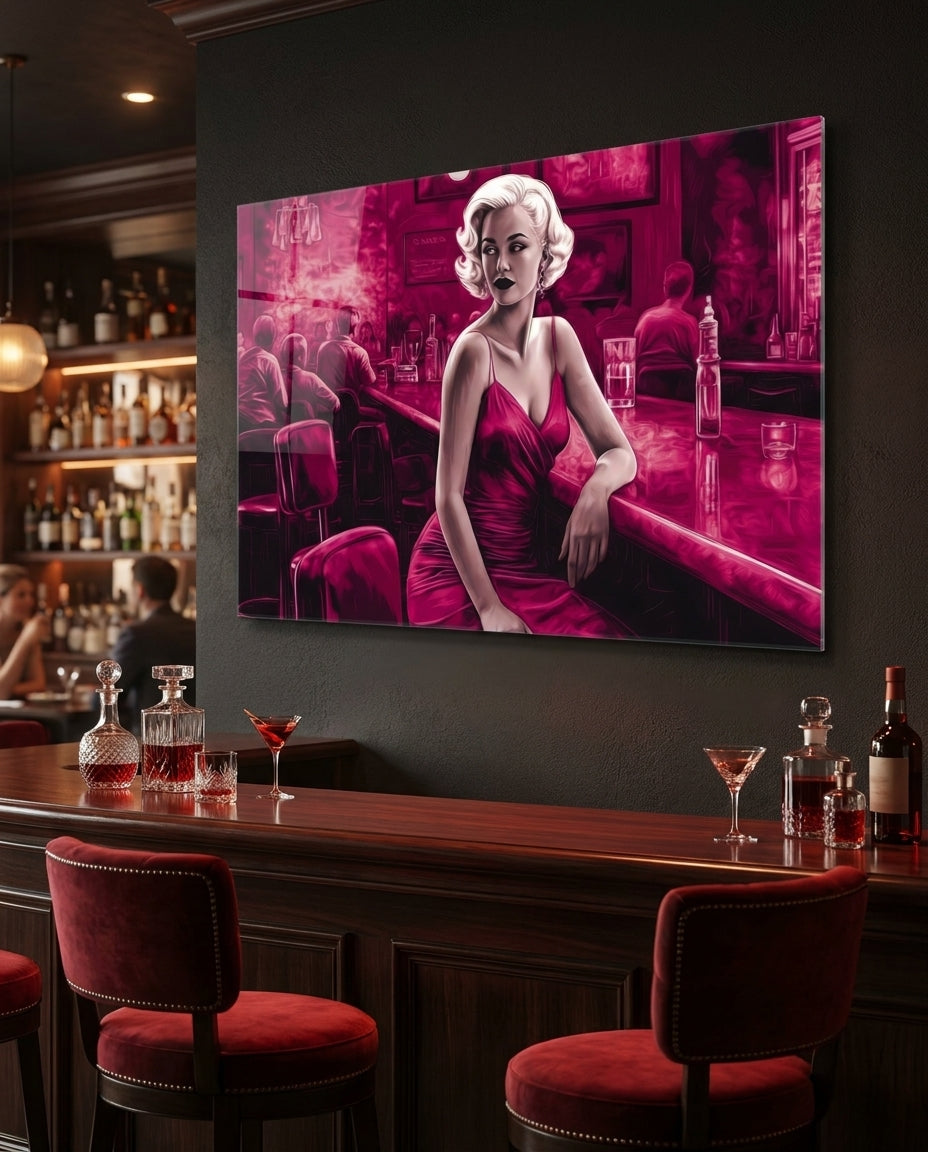 Magenta Blonde at Diner Bar Glass Wall Art